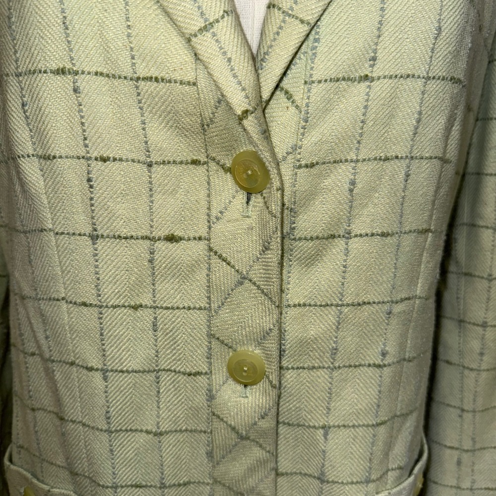CARLISE Women's Light Green Plaid Blazer Jacket‎ Size 8 - Picture 3 of 8